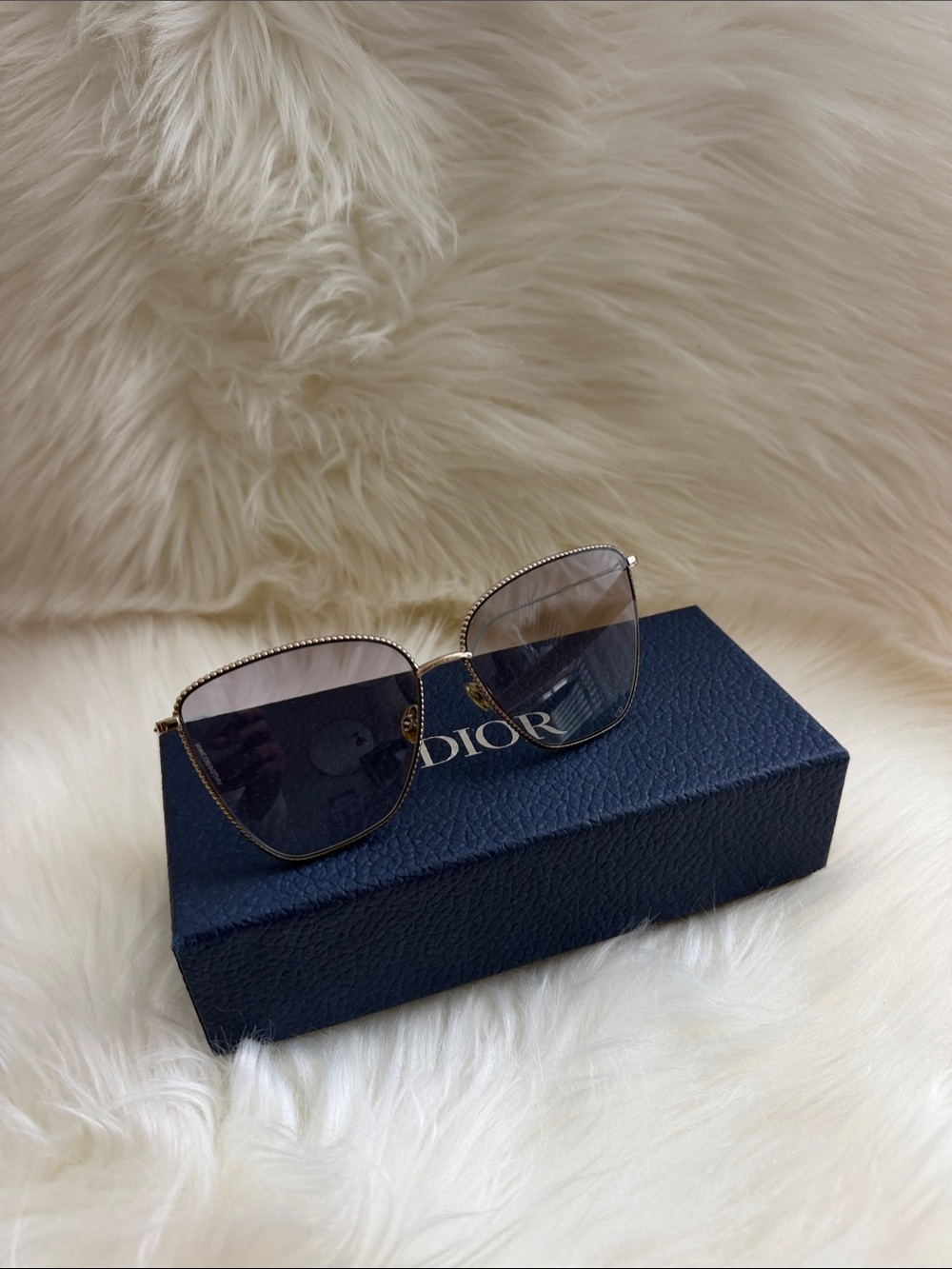 Dior Gold Rim Sunglasses with Gradient Gray-Blue Lenses